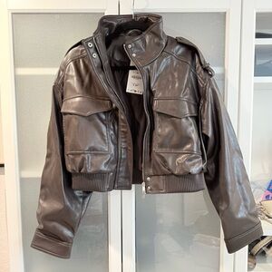 NWT ZARA Brown Vegan Leather Jacket L